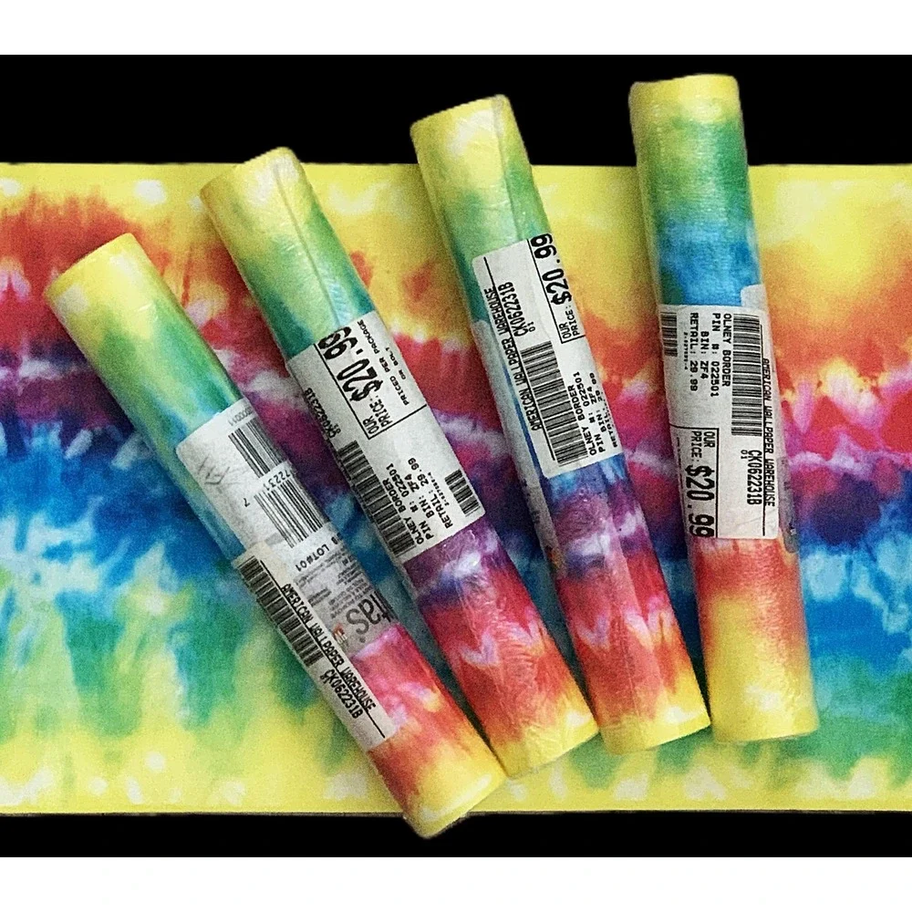 Retro Tie-Dye Rainbow Wave Vinyl Wallpaper Border - 4+ Rolls Vintage NOS